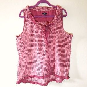GAP Blouse Pink & Cream Patterned Sleeveless Ruffle Bow Blouse Sz XXL EUC